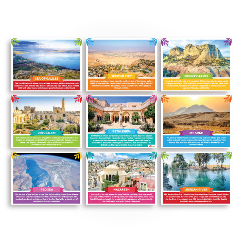 Sproutbrite Kids Ministry Bible Places Sunday School Lessons Posters Educational Poster for Classroom - Classroom Decor Decorations Wall Chart for Elementary, Middle School