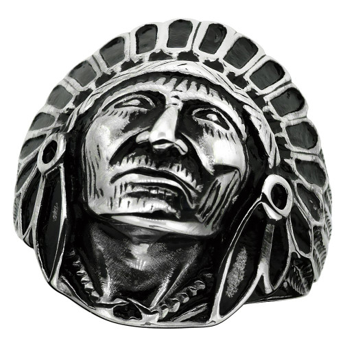Surgical Stainless Steel Biker Ring Indian Chief Head 1 3/16 inch Wide, Size 10