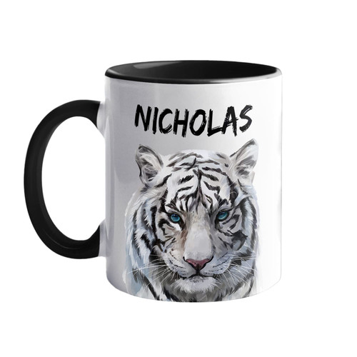 Personalized Name White Tiger Accent Ceramic Mug 11 Oz, Custom White Tiger Coffee Mug Cup Gifts For Friend Men Women Kid, Tigers Coffee Cup Gift For White Tiger Love Birthday, White Tiger Travel Mugs