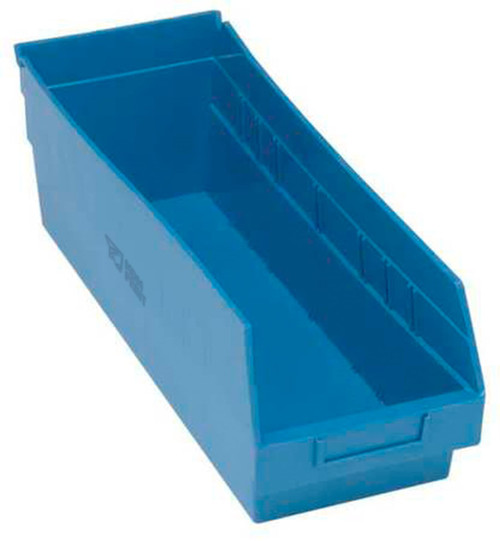 Shelf Storage Bin, Blue, Polypropylene, 17 7/8 in L x 6 5/8 in W x 8 in H, 50 lb Load Capacity