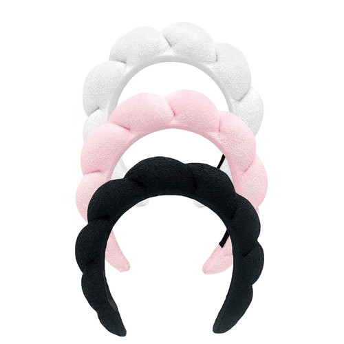 Yiwafu Spa Headband for Women, Sponge Headband for Washing Face, Makeup Headband, Skincare Headbands for Makeup Removal, Shower, Hair Accessories, Terry Cloth Headbands for Women(White,Pink,Black)