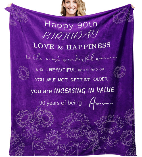 VESDEIN Happy 90th Birthday Gifts for Women, 90th Birthday Decorations Happy 90th Birthday Gift Ideas,Best 90th Birthday Gifts, Gifts for 90-Year-Old, Best Birthday for 90th Year Old Blanket 60x50 in