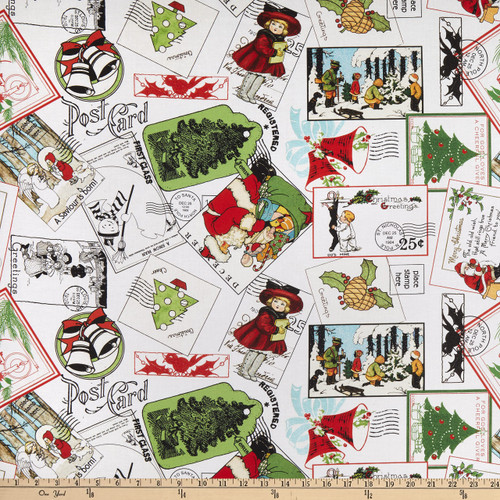 Riley Blake Nicholas Christmas Posts White, Fabric by The Yard