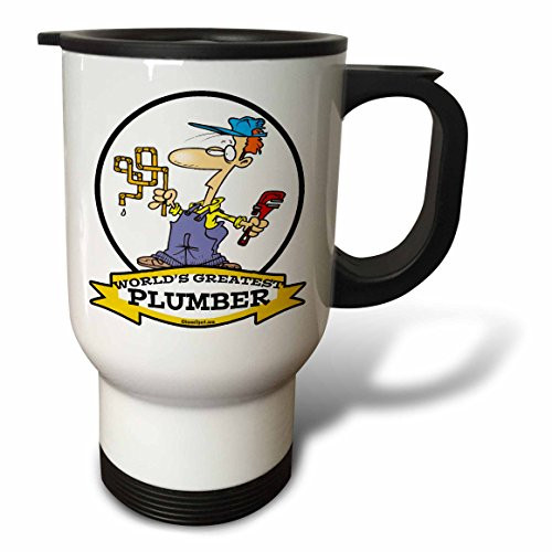 3dRose tm_103449_1" Funny Worlds Greatest Plumber Ii Occupation Job Cartoon" Travel Mug, 14 oz, Multicolor