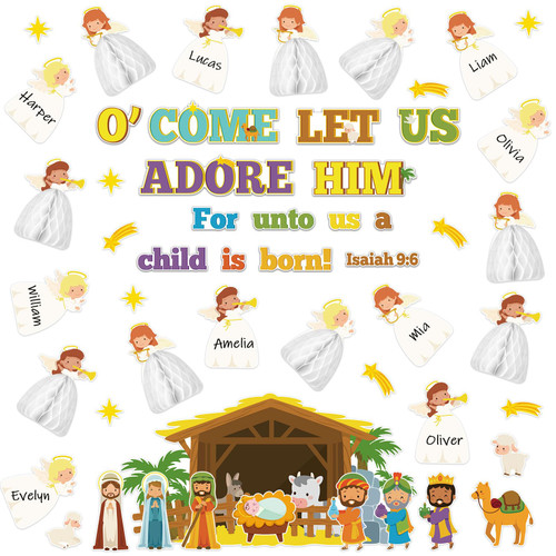 Zhanmai Christmas Bulletin Board Set Xmas Cutouts Christmas Cutouts Paper Winter Holiday Bulletin Board Cutouts Winter Classroom Wall Decorations School Christmas Holiday Supplies(Nativity)