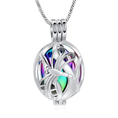 Yinplsmemory Dragonfly Urn Necklace for Ashes for Human/Pet Ashes Stainless Steel Hollow Memorial Locket Pendant Jar Keepsake Cremation Jewelry