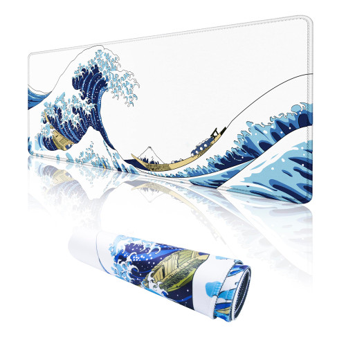 Viorichve Gaming Mouse Pad Large XXL Mouse Pad Japanese Sea Wave Extended Big Desk Mat 31.06" x 11.8" Keyboard Laptop Computer Mousepad for Home Office Gaming Work