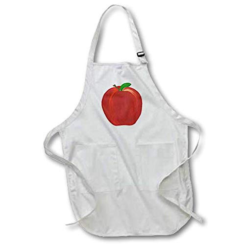3dRose apr_13559_2 Red Apple-Medium Length Apron with Pouch Pockets, 22 by 24-Inch