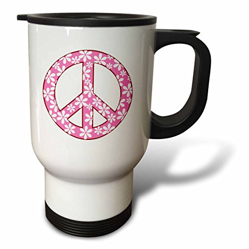 3dRose Blue Peace Sign Against a Black Background Travel Mug, 14-Ounce