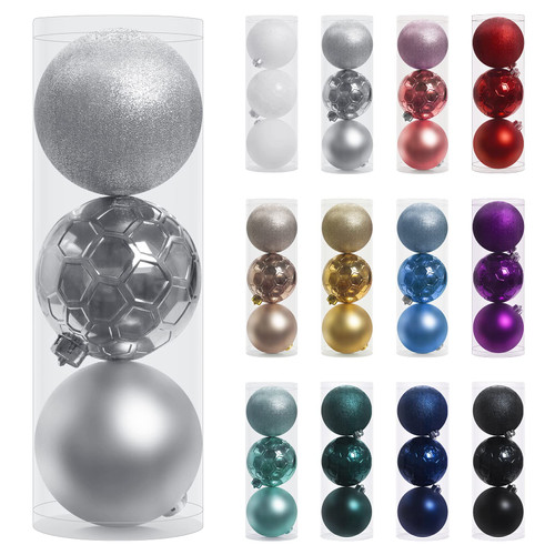 SY Super Bang 120MM/4.72" Large Christmas Ornaments, Christmas Ball Ornament Set for Xmas Tree, Shatterproof Decorations for Holiday, Party Decor - 3PCS, Silver.