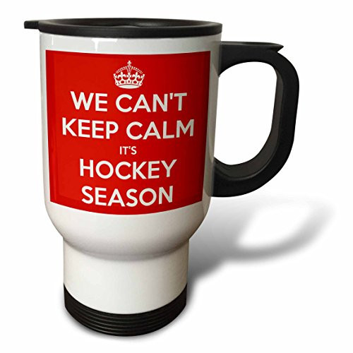 3dRose tm_171922_1" We Cant Keep Calm its Hockey Season Red and White Nhl Hockey Lover" Travel Mug, 14 oz, Multicolor