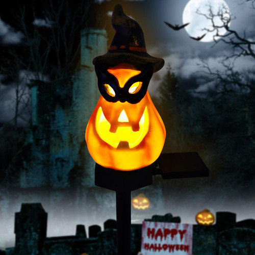 QH & Garden Pumpkin Solar Light - LED Waterproof Masked Pumpkin Light for Garden, Balcony, Yard, Lawn, Pathway, Walkway - Garden Solar Powered Outdoor Decor,Stunning Halloween Decorations