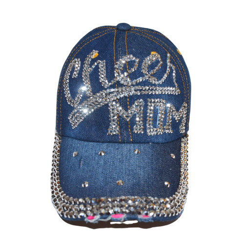 Popfizzy Cheer Mom Hat for Women, Bling Rhinestone Hat, Bedazzled Baseball Caps, Fancy Bejeweled Hats, Distressed Denim Hat, Cheer Mom Clothes