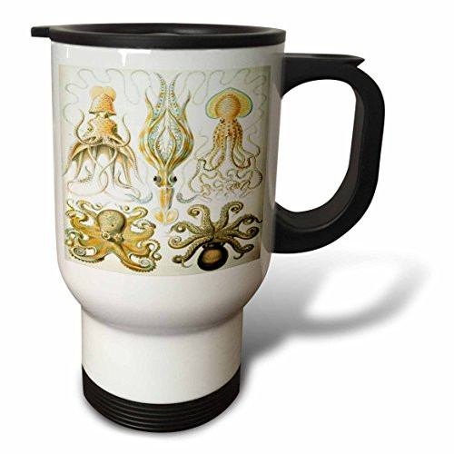 3dRose tm_80725_1 Picture of 1800 Drawing of Famous Biologist Squids Travel Mug, 14-Ounce, Stainless Steel
