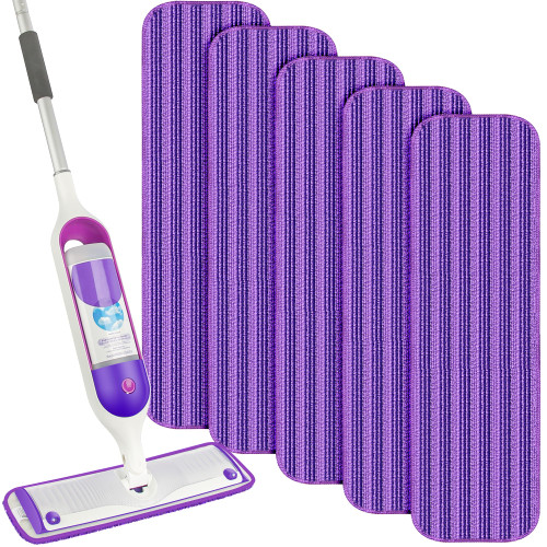Reusable Mop Pads Compatible with Swiffer PowerMop, Microfiber Mop Replacement Pads Refills Washable Wet Spray Mop Refills Floor Mop Heads for Hardwood Floor Cleaning, 5 Pack Purple