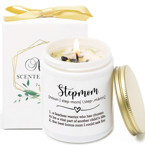 Stepmom Definition Candle, Christmas Thanksgiving Day Gift for Stepmom, Stepmom Gifts, Stepmom Birthday Gifts, Candle for Bonus Mom, Vanilla &Lavender Scented Candles with Crystal