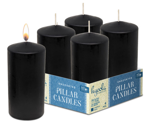 Hyoola Black Pillar Candles 2x4 Inch - 4 Pack Unscented Pillar Candles - European Made
