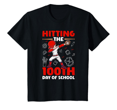 Kids Hitting The 100th Day Of School Baseball 100 Days Of School T-Shirt