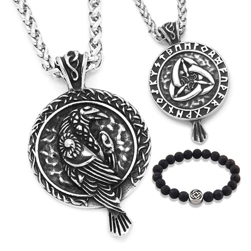 Gungneer Irish Raven Celtic Knot Pendant Necklace Keel Chain Wisdom Strength Protection 20" 28" Jewelry Men Women