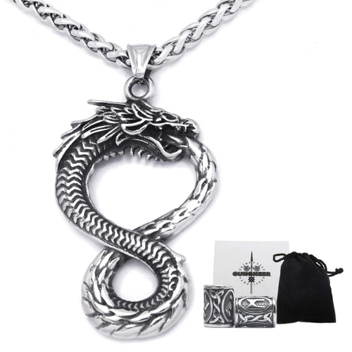 Gungneer Norse Viking Midgard Serpent Jormungandr Necklace Stainless Steel Norse Pagan Ouroboros Amulet Jewelry For Men Women