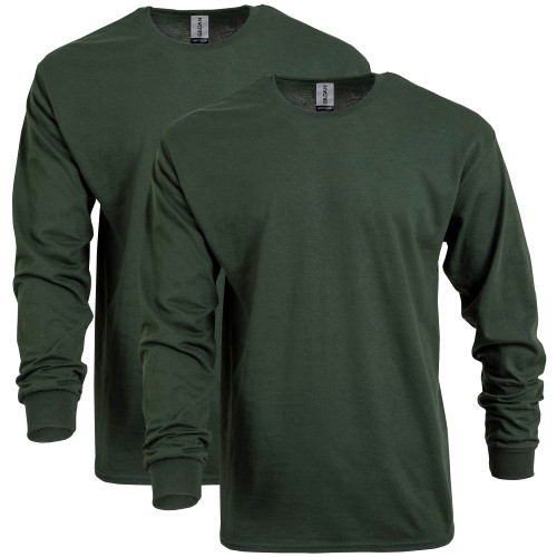 Gildan Heavy Cotton Long Sleeve T-Shirt, Style G5400, 2-Pack, Forest Green