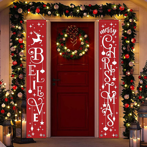 Merry Christmas Banner- Christmas Door Banner 71"x 12" Hanging Believe Merry Christmas Door Porch Sign Indoor Outside Yard Garden Party Decor Merry Christmas Banner- Christmas Door Banner 71"x 12" Hanging Believe Merry Christmas Door Porch Sign Indoor Outside Yard Garden Party Decor