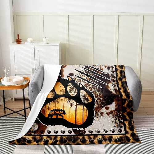 Bear Paw Fuzzy Blanket Wild Animal Flannel Fleece Throw Blanket Decor Nature Wildlife Cute Bear All Season Bed Blanket Rustic Cabin Country Brown Black Plush Blanket Twin 60"x80"