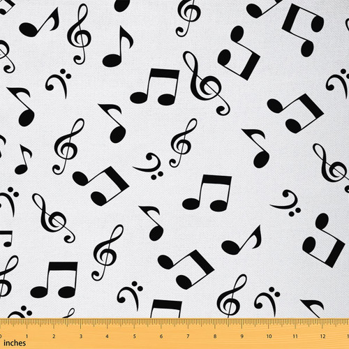 Feelyou Abstract Music Upholstery Fabric by The Yard, Musical Note Pattern Outdoor Fabric by The Yard, Abstract Decorative Fabric for Upholstery and Home DIY Projects, 3 Yards, Black White