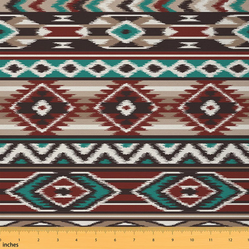 Erosebridal Western Boho Fabric by The Yard,Southwestern Aztec Upholstery Fabric,Ethnic Tribe Indoor Outdoor Fabric Retro Vintage Geometric DIY Waterproof Fabric,Burgendy Blue,1 Yard