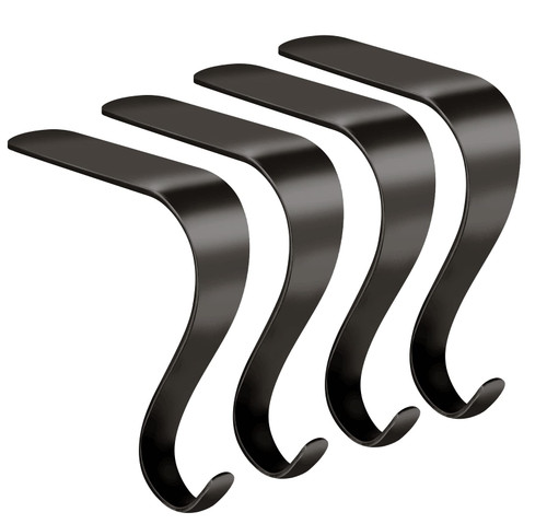 Edoneery Stocking Holders for Mantle,Christmas Stocking Holder Set 4,Stocking Hangers,Stocking Hooks for Fireplace(Black)