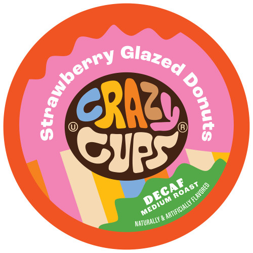 Crazy Cups Decaf Strawberry Glazed Donut Flavored Coffee Pods, Single-Serve Medium Roast Coffee Cups for Keurig K-Cup Machines, Hot or Iced, 22 Count