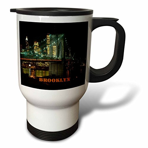 3dRose tm_80344_1" Brooklyn Bridge at Night Stainless Steel" Travel Mug, 14 oz, Multicolor