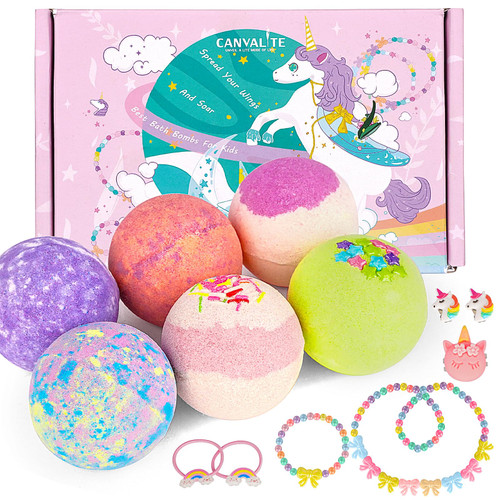Canvalite Girls Bath Bombs with Surprise Inside 6 Pcs Unicorn Bath Bomb for Kids Skin Friendly Organic Natural Spa Fizzy Bubbles Bath with Jewelry Inside Gift Set Fizz Balls Canvalite Girls Bath Bombs with Surprise Inside 6 Pcs Unicorn Bath Bomb for Kids Skin Friendly Organic Natural Spa Fizzy Bubbles Bath with Jewelry Inside Gift Set Fizz Balls