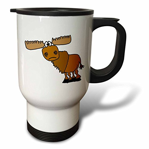 3dRose tm_196260_1 Funny Grumpy Moose Cartoon Stainless Steel Travel Mug, 14 oz, White