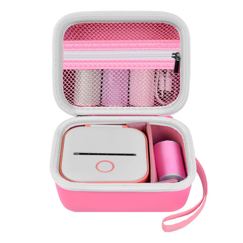 Label Maker Case for Memoking T02/ for Phomemo M02/ M02S/ M02 Pro/ Q30S/ for Ponek Mini Pocket Printer, Portable Sticker Printer Storage Holder Organizer Bag for Paper&USB Cables, Box Only(Pink)