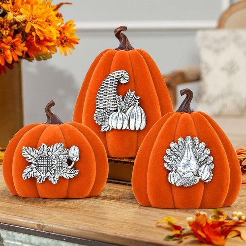 ALLADINBOX Thanksgiving Artificial Pumpkins Home Decoration Gift Set, Fall Resin Pumpkin Centerpiece with Metal Turkey Exquisite Craftsmanship Design, Thanksgiving Harvest Table Decorations ALLADINBOX Thanksgiving Artificial Pumpkins Home Decoration Gift Set, Fall Resin Pumpkin Centerpiece with Metal Turkey Exquisite Craftsmanship Design, Thanksgiving Harvest Table Decorations