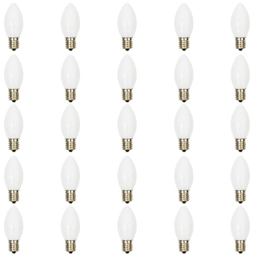 Abeja 25 Pack Christmas White Replacement Bulb, C9 Ceramics White Christmas Light Bulb for Indoor Outdoor Christmas String Light, 0.6 Watt LED Night Light, C9/E17 Intermediate Base