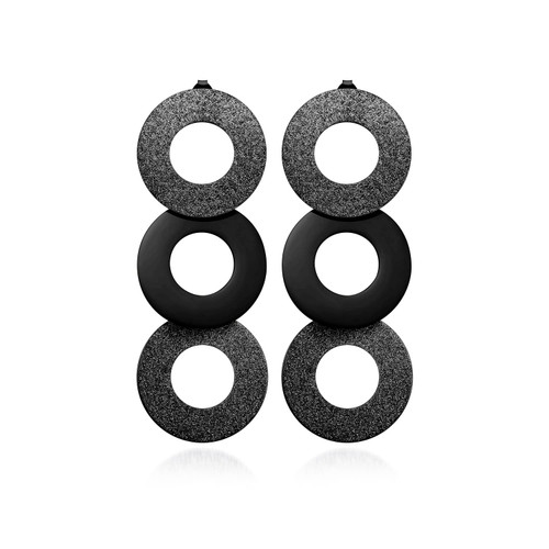 555Jewelry Stainless Steel Drop Dangle Hollow Round Disc Statement Earrings for Women, Round Dangle Earrings for Women, Disk Earrings for Women & Girls, Black