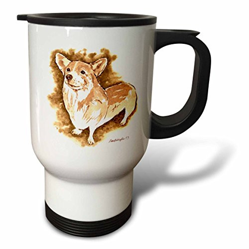 3dRose tm_220728_1 Gorgeous Welsh Pembroke Corgi Watercolor in Sepia Travel Mug, 14 oz, White