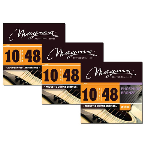 Magma - Acoustic Guitar Strings - 3 Sets of 10-48 Gauge Light Phosphor Bronze Acoustic Strings (.010" - .048") - GA120PB