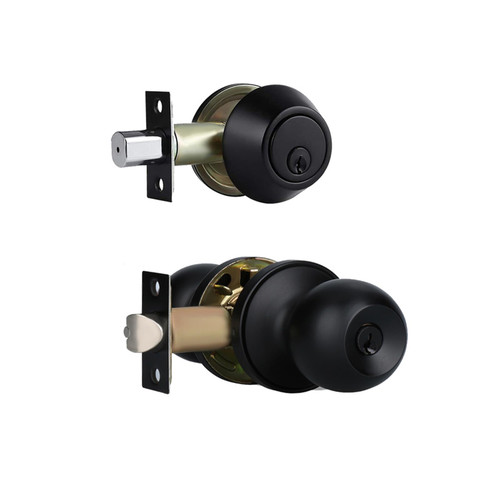 Exterior Door Knobs Exterior Door Lock Set with Deadbolt, Single Cylinder Deadbolt Door Locks with Keys, Keyed Alike,Matte Black Door Knob and Deadbolt(1Pack)