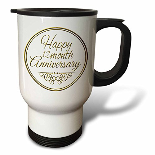 3dRose tm_193721_1 Happy 12 Month Anniversary Gold Text 1 Year Together Anniversaries Stainless Steel Travel Mug, 14 oz, White 3dRose tm_193721_1 Happy 12 Month Anniversary Gold Text 1 Year Together Anniversaries Stainless Steel Travel Mug, 14 oz, White