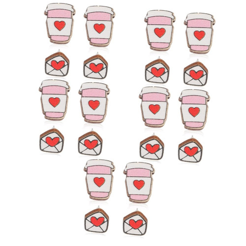 ABOOFAN 10 Pairs Valentine's Day Earrings Rose Earrings Gemstone Earrings Wedding Favors Valentines Jewelry Valentines Day Jewelry Earrings Cute Wooden Pink Heart Earrings Studs Rose Cupid