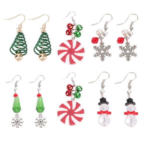 5 Pairs christmas earrings candy cane earrings for women Holiday Dangle Earring Christmas Leather Earrings drop bohemian earrings Creative Ear Dangler set tassel woman alloy