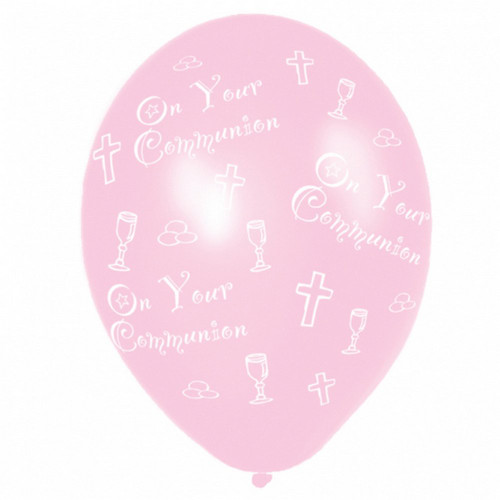 Amscan 27.5cm Communion 25 Latex Balloons All Over Print, Pink