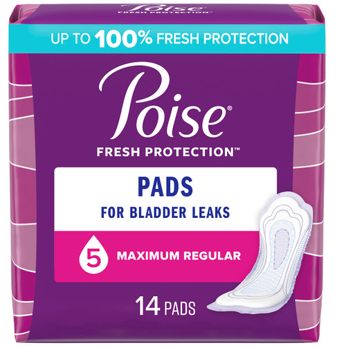 Poise Incontinence Pads & Postpartum Incontinence Pads, 5 Drop Maximum Absorbency, Regular Length, 14 Count, Packaging May Vary