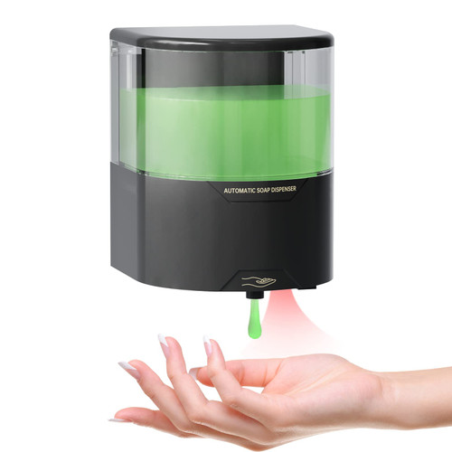 HOUSEHOLD WORLD Wall Mounted Automatic Soap Dispenser, 600ml/21oz Hand Soap Dispenser, Liquid Touchless Bathroom Soap Dispenser for Kitchen, Home, Office, Hotel, Commercial (Black)