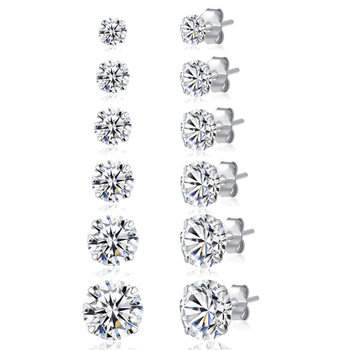 SILBERTALE 6 Pairs 925 Sterling Silver Cubic Zirconia Stud Earrings Set Men Women