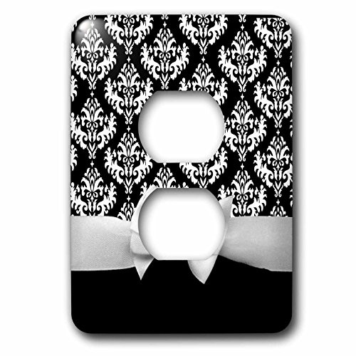 3dRose lsp_56660_6" Black Damask Pattern with Elegant and Classy White Ribbon Bow for Stylish Women" 2 Plug Outlet Cover