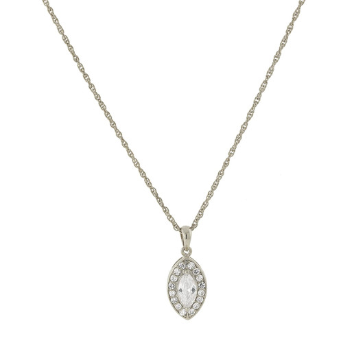 1928 Jewelry Silver-Tone Marquise-Shaped Cubic Zirconia Adjustable Pendant Necklace, 16"
